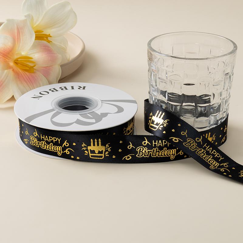 2.5cm Happy Birthday Cake Ribbon Flower Packaging Ribbon Gift Strap Handmade DIY Decorative Ribbon