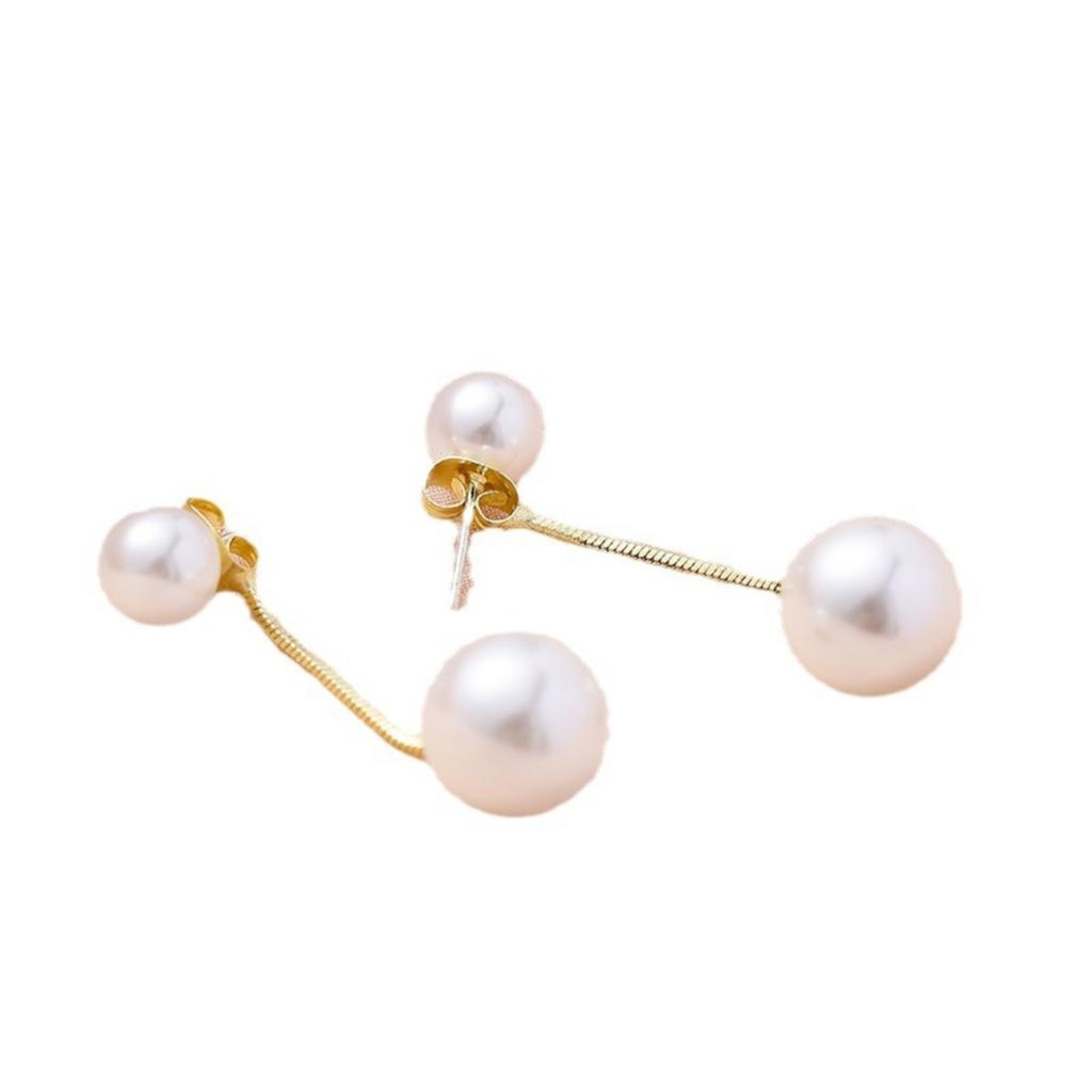 Sterling Silver Pearl Earrings Women Korean Style Double Sided Stud Earrings Dangle Pendant Jewelry Accessories for Daily Wear