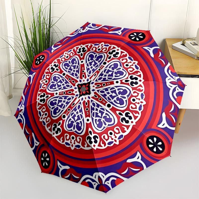 

1pc Mandala Pattern Automatic Folding Umbrella - Portable Collapsible Design, 8-Rib Iron Frame, Durable Fabric yy251125075