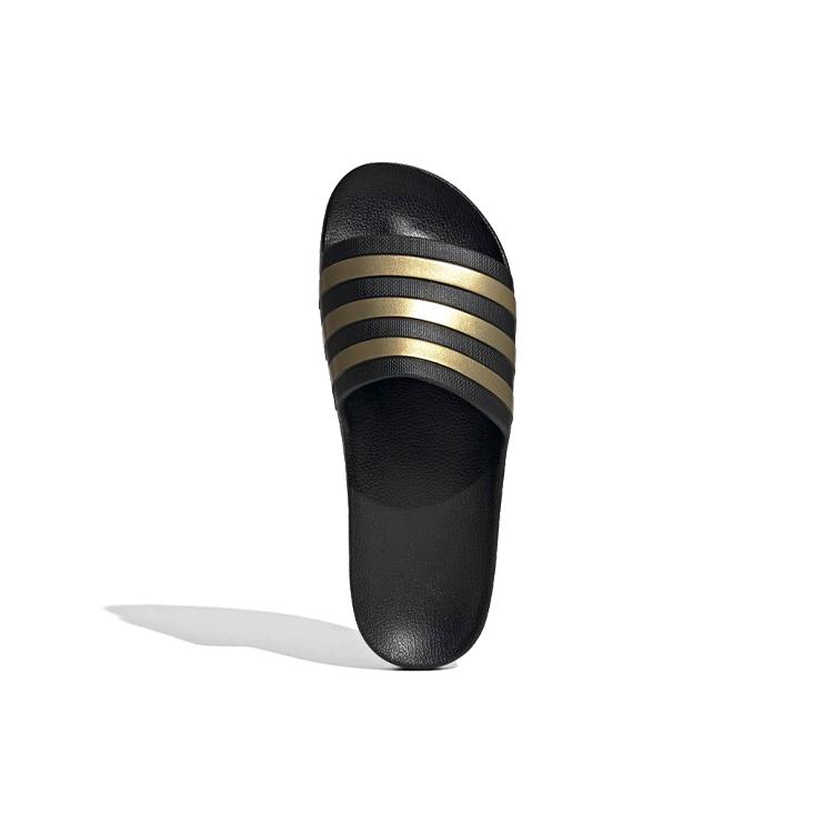 New Adidas Adilette Aqua Slides Core Black Gold Metallic EG1758