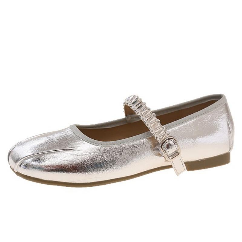 Silver Retro Flat Bottom, Light Mouth Inner Height-increasing Single Shoes, Women's Summer New Models with Skirts, Versatile Mary Jane Shoes