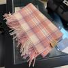 Autumn and Winter New Pink Plaid Scarf Wool Shawl Female Versatile Student Couple Warm Scarf