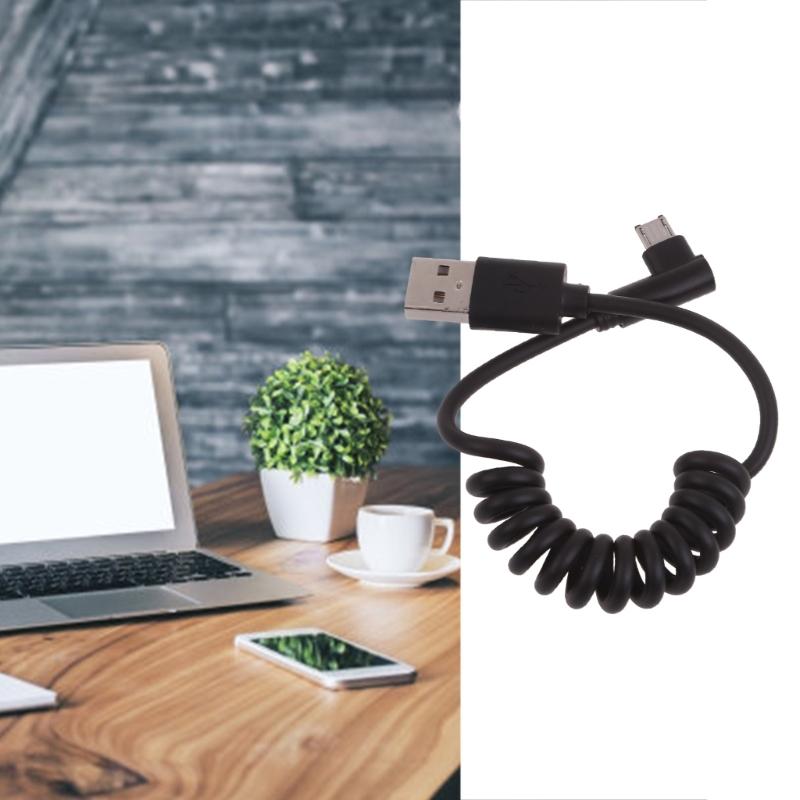 Spring Coiled Charging Cord USB Male to Micro USB Male Flexible 60W 480Mbps Charger Data Sync Cord for Phone Speaker