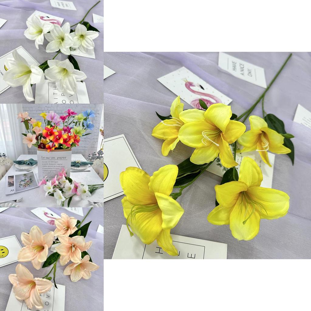 Factory Artificial Red Torch Lily Faux Flower Home Decor With Soft Fabric Material For Wedding And Photography Props