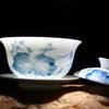 Service Gaiwan en Porcelaine Blanche Premium 160ml - Bol à Thé Gongfu en Céramique Bleu & Blanc, Tasse Couverte Sancai, Cérémonie du Thé Chinoise