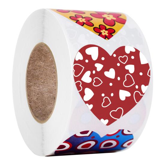 1 Roll of Heart-shaped Adhesive Labels 8 Patterns Stickers Valentine's Day Gift