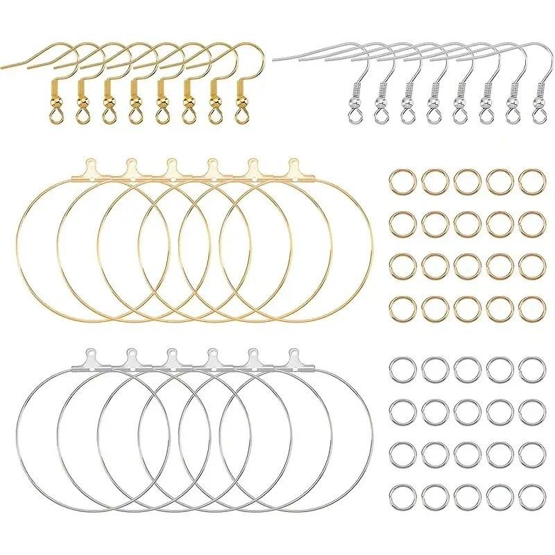 220pcs Earring Making Kit, 60pcs Earring Hooks, 100pcs Open Jump Rings And 100pcs Round Beaded Hoop Earrings Supplies