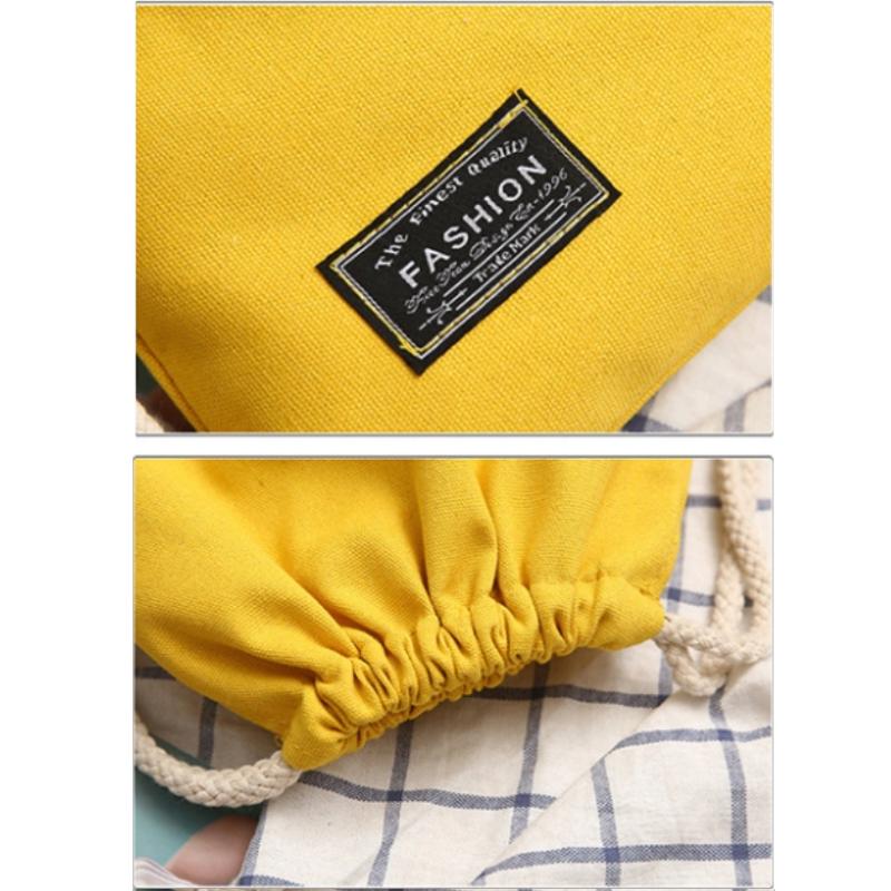 Solid Color Canvas Drawstring Backpack With Front Pocket And Rope Shoulder Straps For School Daily Travel Casual Student Storage Bag
