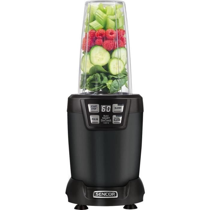 Blender nutritionnel Sencor SNB 6600BK - Broyage fruits et légumes entiers - Bol a emporter - 1200 W - Noir