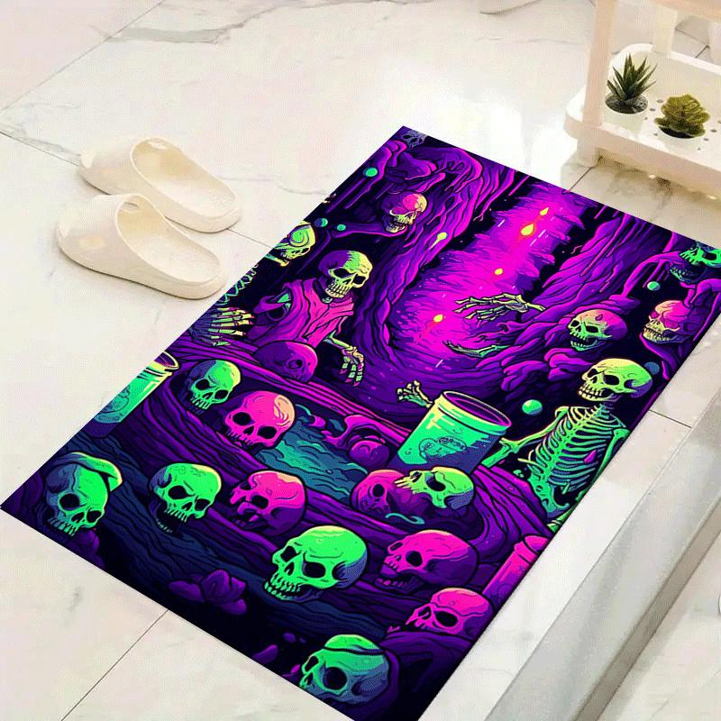 1pc Skeleton Party Print Design Area Rug - Soft, Anti-Slip, and Durable Gaming Room Decor for Bedroom