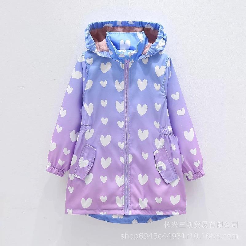 Autumn Girls Jacket Floral Fashion Windbreaker Coat Hooded Zipper Girls Outerwear Gifts Kids Clothes