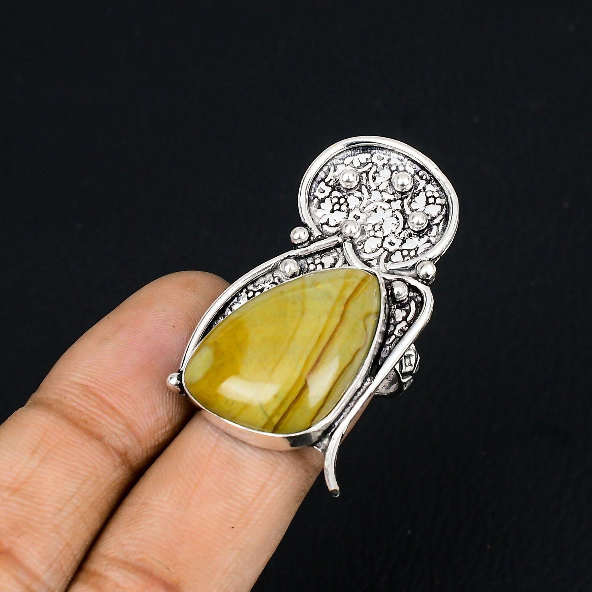 Gift For Her Natural Landscape Jasper Solitaire Ring Size 6 925 Silver 6