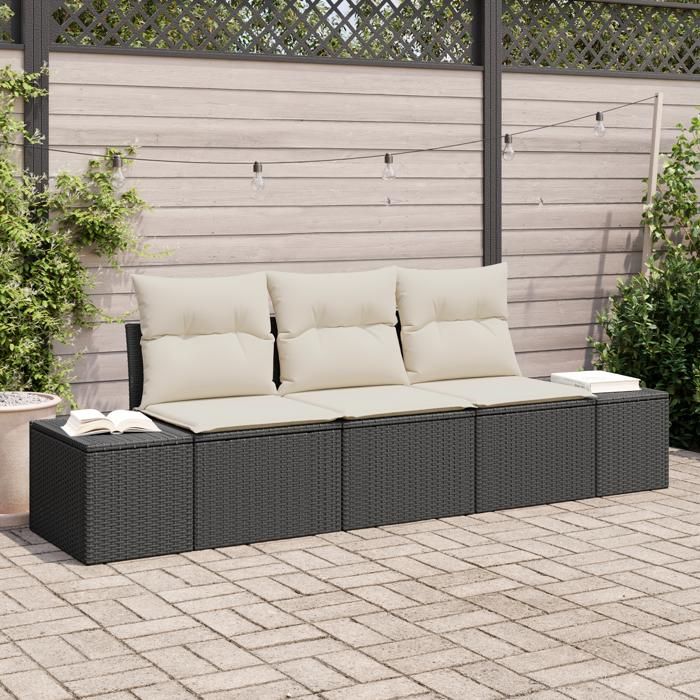 VidaXL Ensemble de Canapés de Jardin 3 Pièces avec Coussins Noir Poly Rotin 3346917