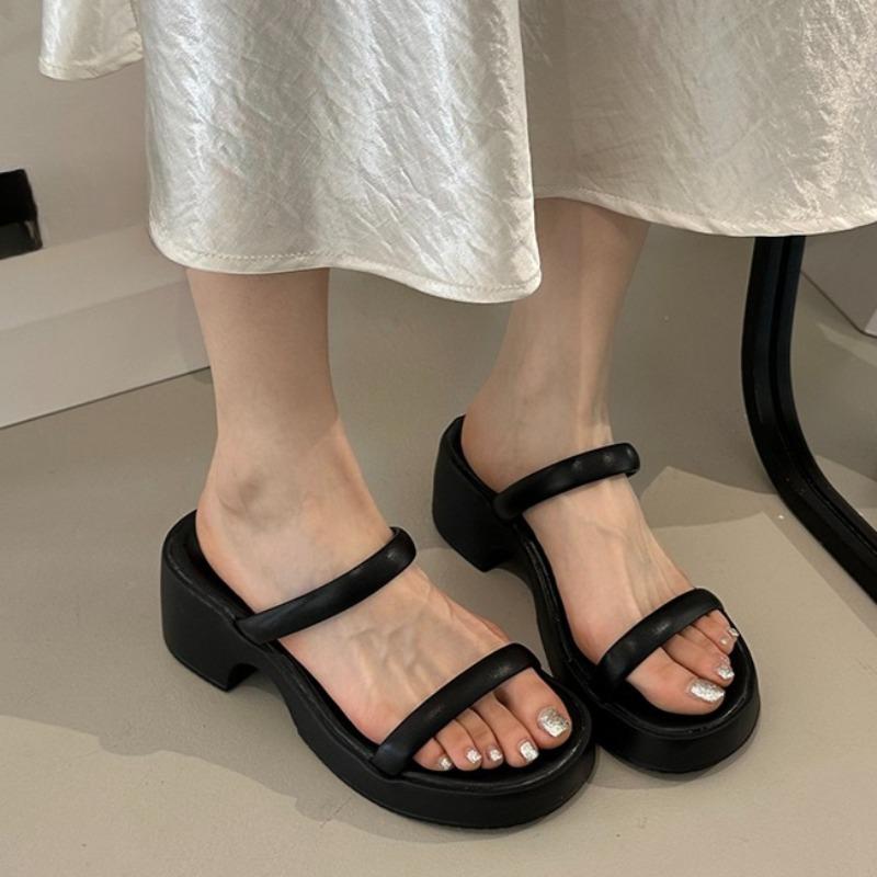 Heightened Platform Sandals for Women Spring and Summer New Style with Skirt French Sandals Block Heel Flip Slippers
