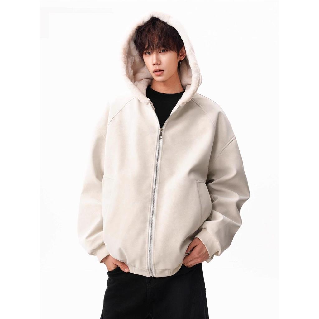 Unisex Heavyweight Cotton Hooded Jacket with Carved Eagle Design, Winter Velvet Thickened, Casual Loose Fit