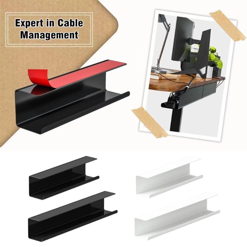 Pack of 2 Space Saving Cord Organizers Trays Under Desk for Neat Storage of Wires and Adapters in Office or Living Area