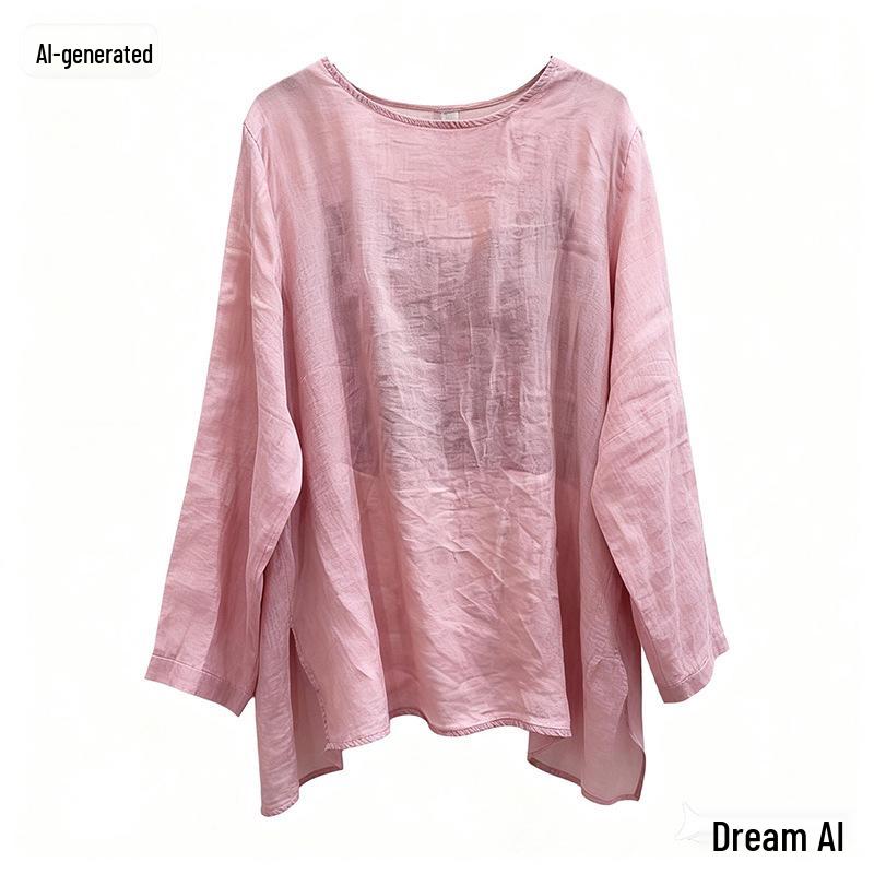 Leichtes Retro-Damen-Langarm-Hemdblusenkleid aus Baumwoll-Leinen