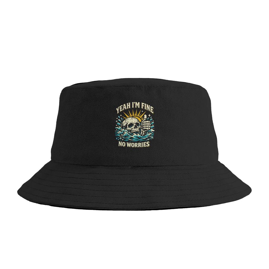 Dark Humor Skull I‘M Fine Bucket Hat Hawaii Fisherman Caps For Unisex Vintage Fishing Sun Hats Soft Fold Custom Diy Cap