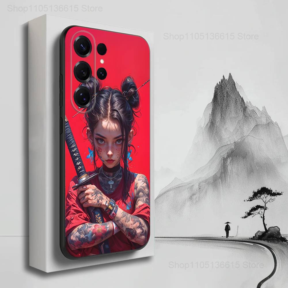 Cool Art Warrior Woman Phone For Samsung S22,S25,S24,S23,Ultra,FE,Plus,S21,S20,S10,S9,Lite,Soft Silicone Black
