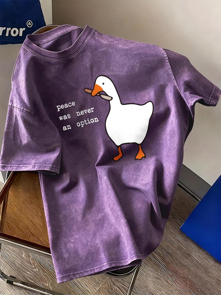 Peace Was Never An Option Goose Washed TShirts Womens Cotton Oversize T Shirt Casual Short Sleeve Tops Summer ONeck Clothes