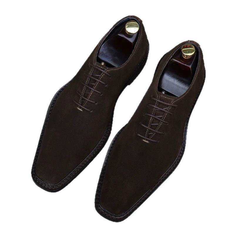 Fashion Men Suede Oxford Wedding Dress Party Shoes Brown Black Genuine Leather Casual Handmade Footwear For Men