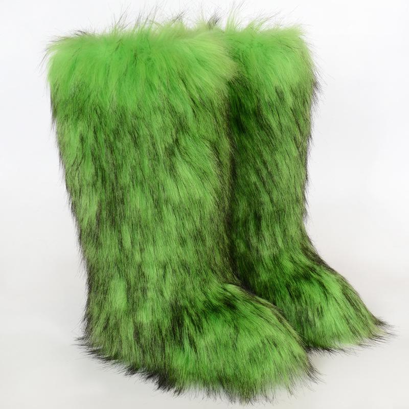 Ladies Winter Faux Fur Raccoon Hairy Boots Snow Boots Shoes