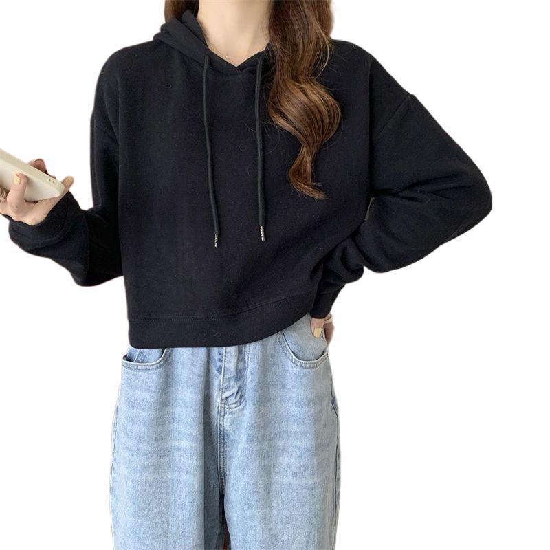 2024 Women's Autumn High-Waist Hooded Sweatshirt - Trendy Korean Style Long Sleeve Pullover