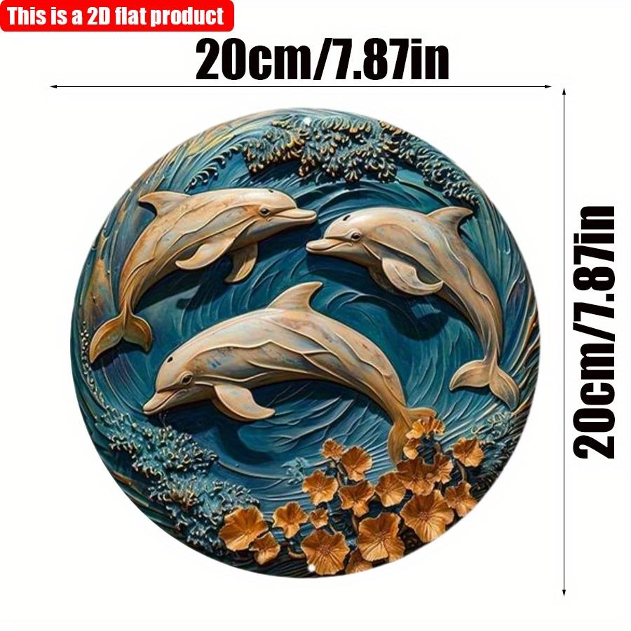 

2D плоская 20*20см 1шт. Круглая деревянная подвеска с узорами в виде трех дельфинов, морская тематика, декоративная тарелка, подходит для ресторана, окна и коридора 20*20cm