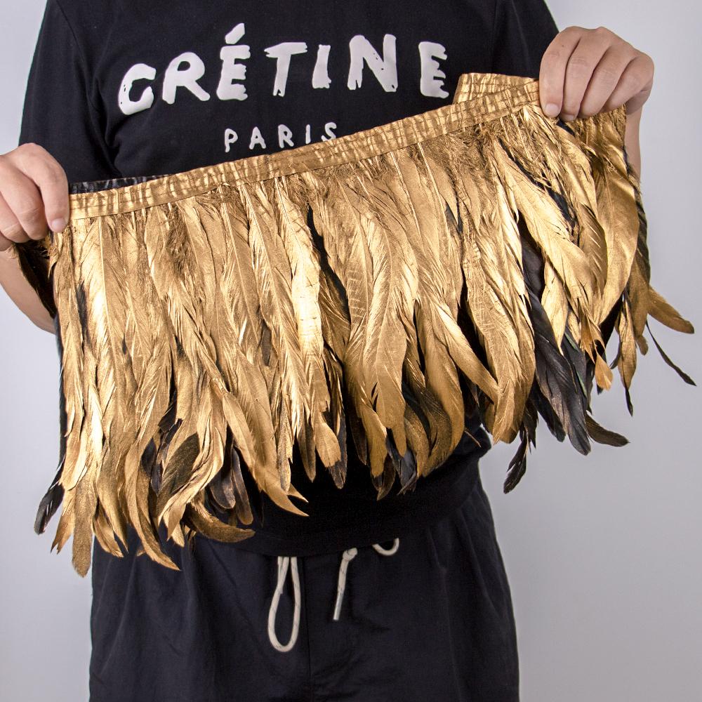 

1М золото серебро петушиное перо отделка лента 25-30 см натуральные перья бахрома для свадебной вечеринки украшение одежды плюмаж поделки 25-30cm золотистый