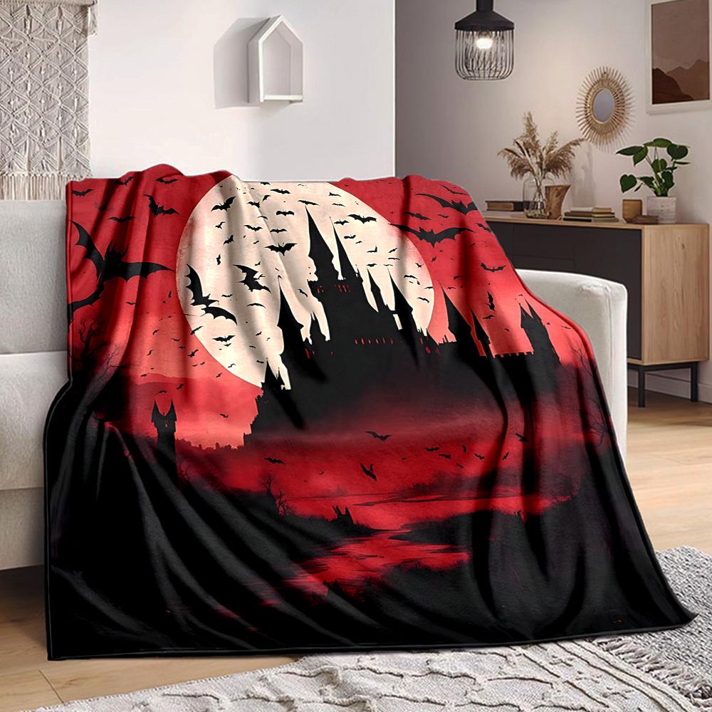 1pc Moonlit Castle Lightweight Flannel Blanket, Comfortable and Warm Blanket, for Office and Camping Sofa Bed, Livingroom038