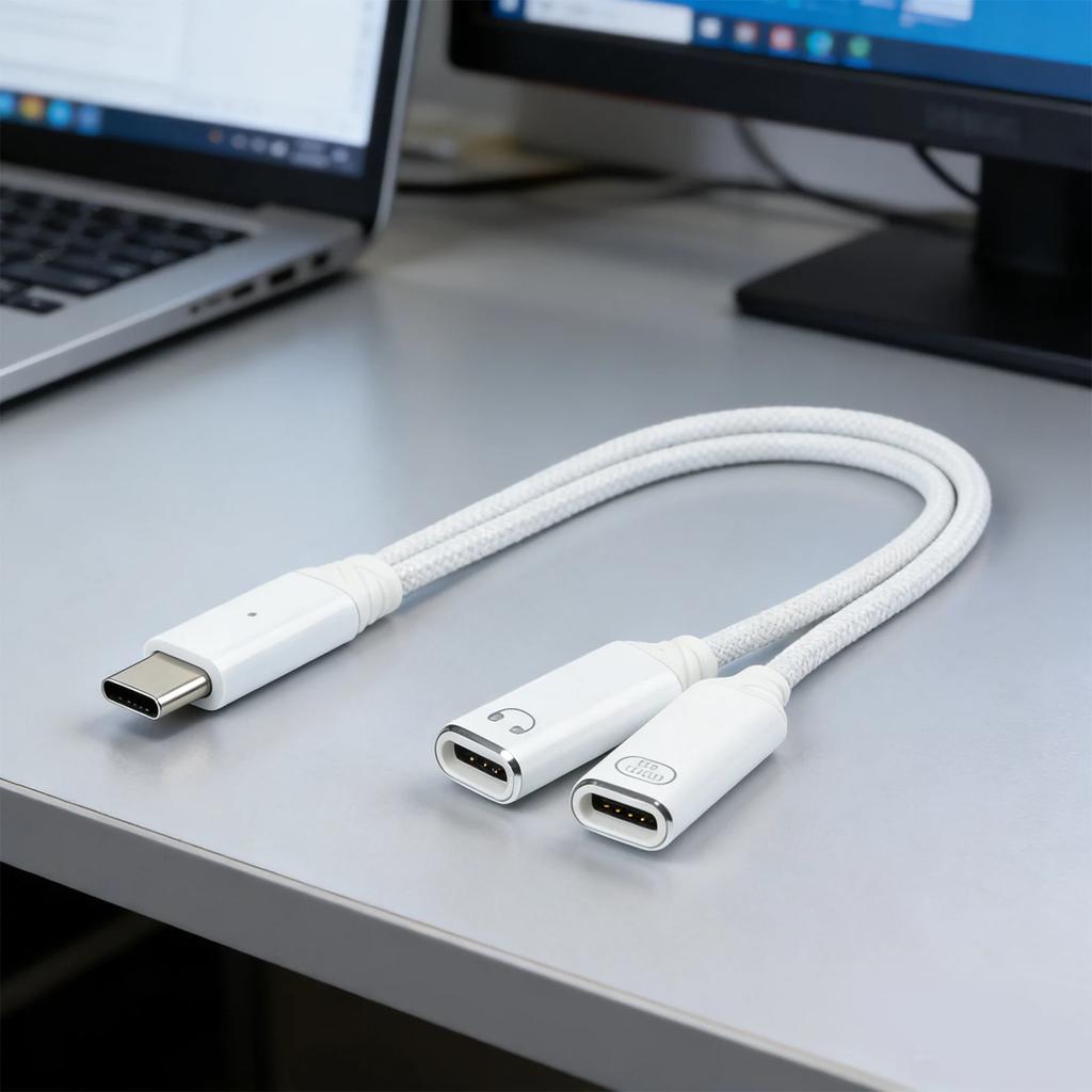 Type C Headphone Adapter Cable 2 IN 1 Supporting 100W Fast Charging and HiFi Audio for Enhanced Multimedia Experience