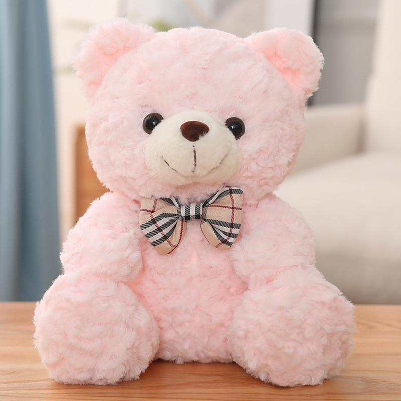 Cute Teddy Bear Plush Toy With Checkered Bow Decoration For Kids Gift Birthday