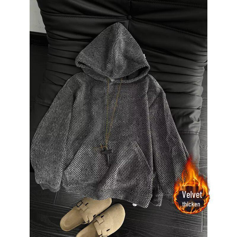 Унисекс Однотонный Вязаный Худи - Модный Свободный Повседневный Стиль Large