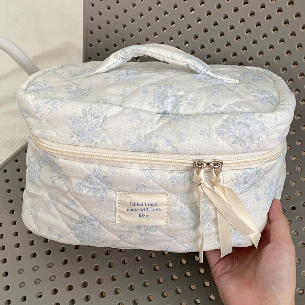 Gesteppte Make-up-Tasche Damen Reise Kosmetiktasche Groß Kosmetikhalter Etui Ästhetisch Tragbare Kosmetiktasche Floral Kulturtasche