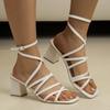 New Cross-buckle Chunk-heeled Women's Shoes Mid-heeled Square-toed Flip-flops