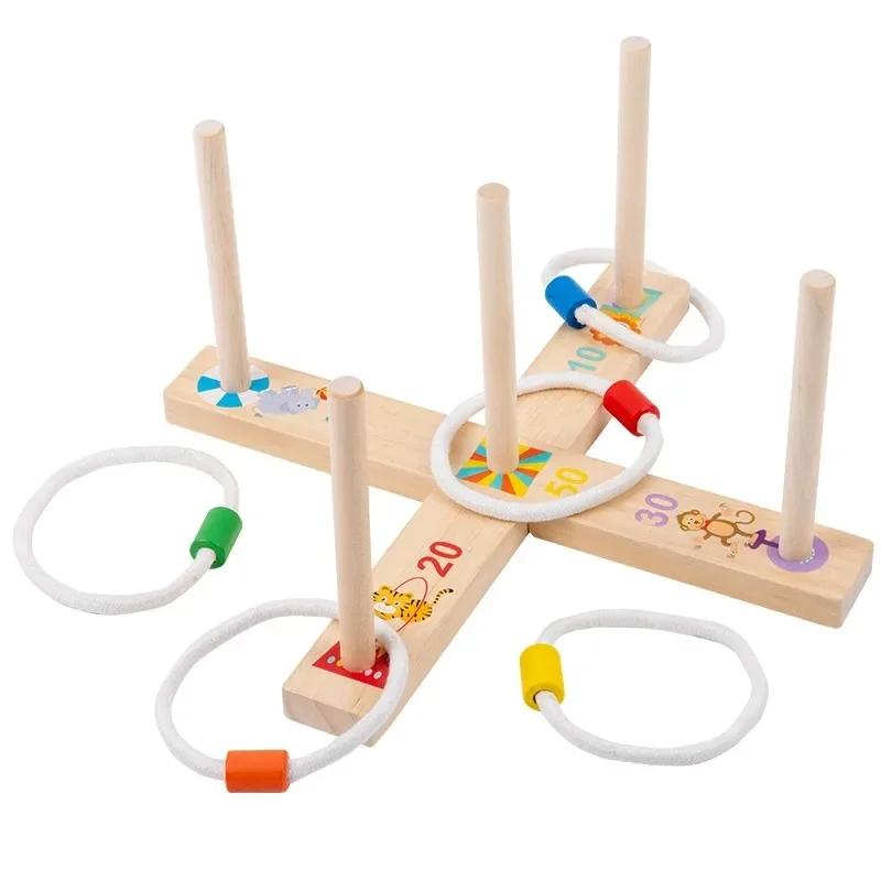 1 Set Throwing Ring Ferrule Game For Family Children Wooden Educational Toy Ferrule Game Puzzle Toy Ring Toss Montessori Toys