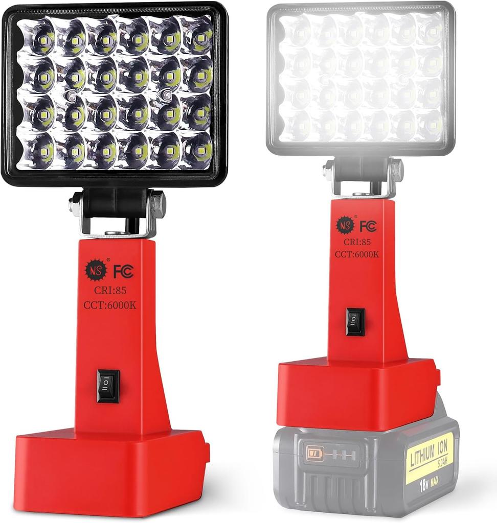 2PCS Cordless LED Work Light - 6000K Flood Light w/ 2 Brightness Modes, Portable for Camping/Outdoor
