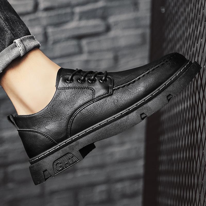 Men's 2023 Autumn Black Casual Retro Leather Shoes – Trendy Non-slip British Style