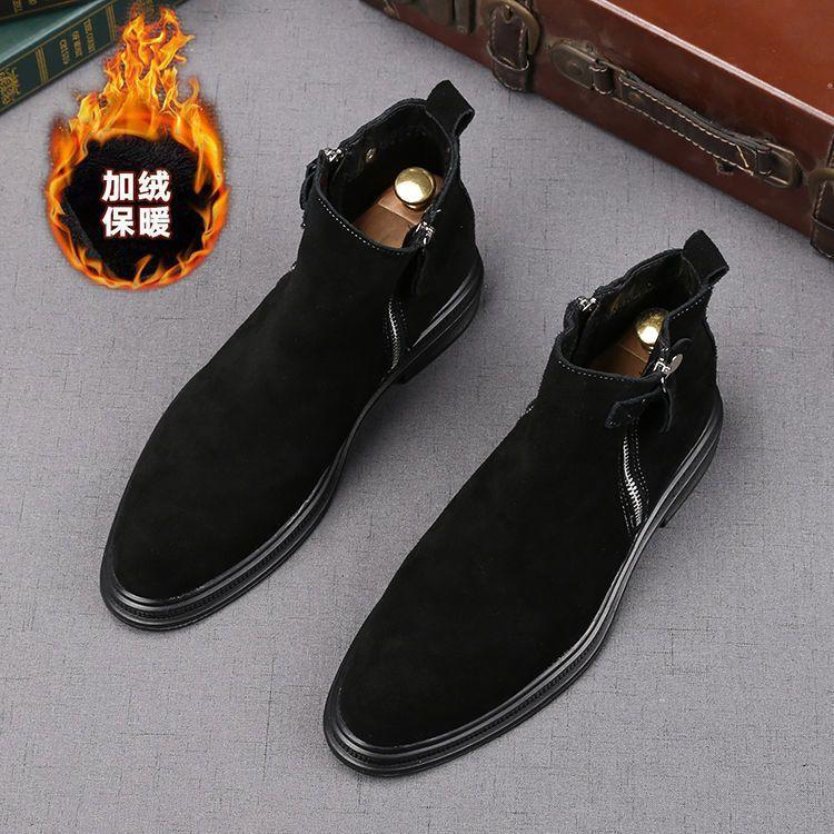 Fashion Men's Genuine Leather Chelsea Boots British Style Suede Leather Men's Shoes AutumnWinter Cowhide and Suede Men's Boots