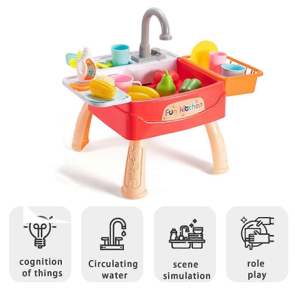 Küchenspülbecken Spielzeug, 28-teiliges elektrisches Spülmaschinen-Spielzeug für Kinder mit fließendem Wasser