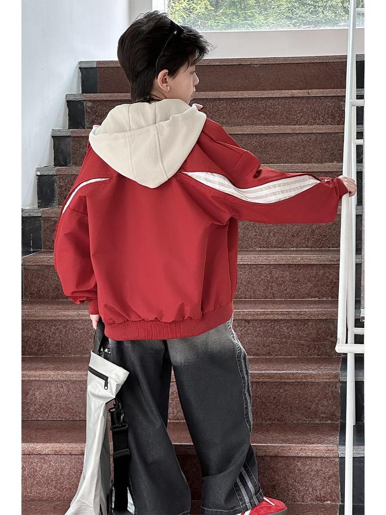 Boys' Korean Style Patchwork Hoodie Jacket - Autumn 2025