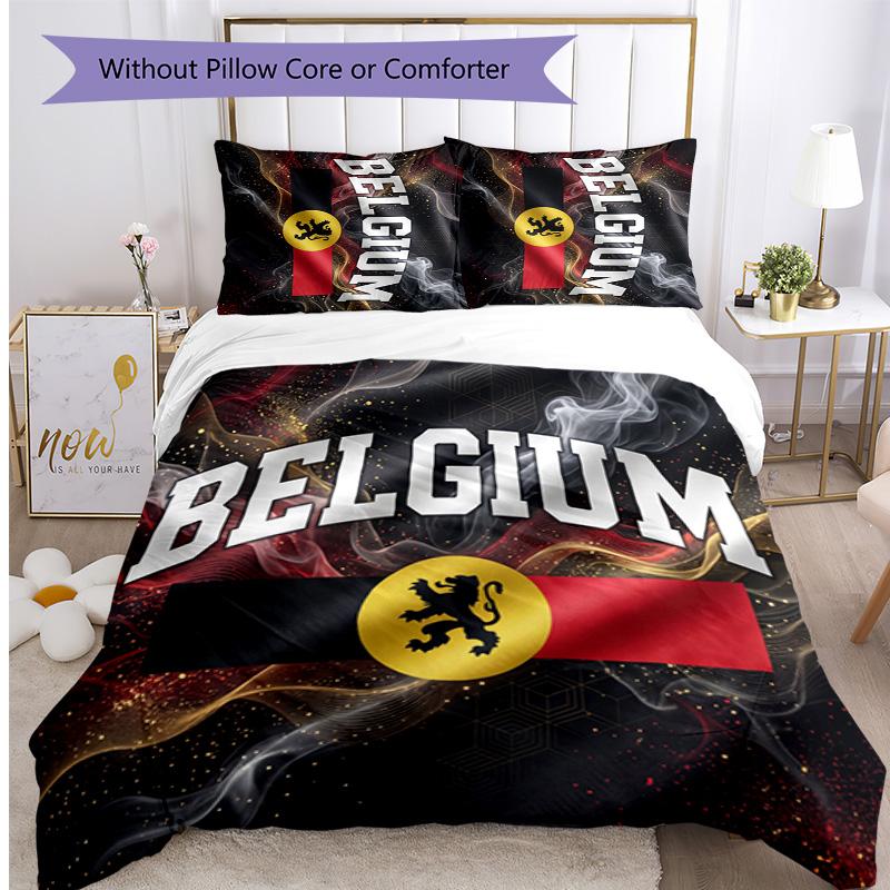 Set Biancheria da Letto Stampata Calcio Belgio 3 Pezzi Copriletto Traspirante Accogliente come Regalo per Inaugurazione Casa o Festa