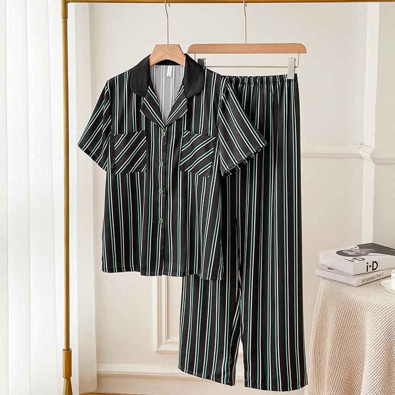 11 pajamas women's summer ice silk thin short-sleeved trousers cardigan light luxury large size high-end sense can be worn outside loungewear cover