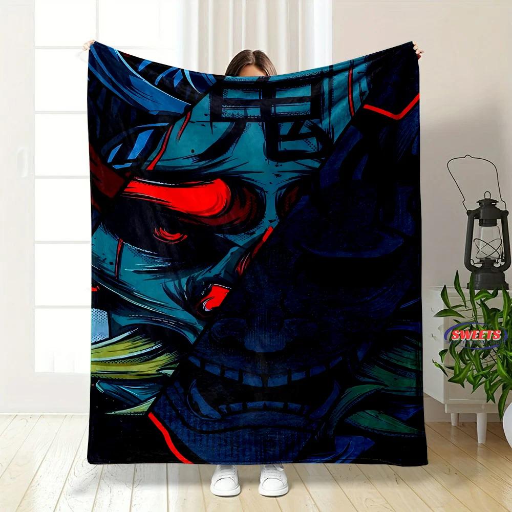 Classic Japanese Hannya Mask Flannel Blanket for Bed Bedroom Sofa Picnic, Warm Throw Blanket for Cover Outdoor Leisure Nap Gift