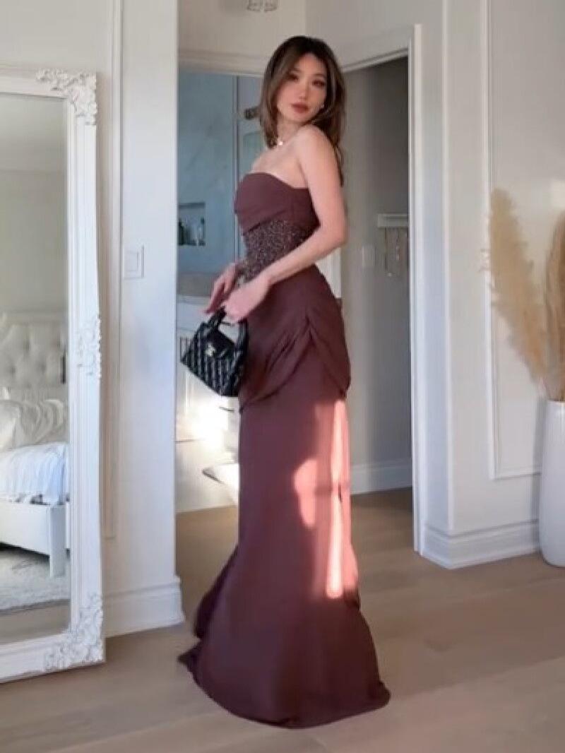 

2026 Luxe Pleated One-Shoulder Off-the-Shoulder Evening Gown for Women S