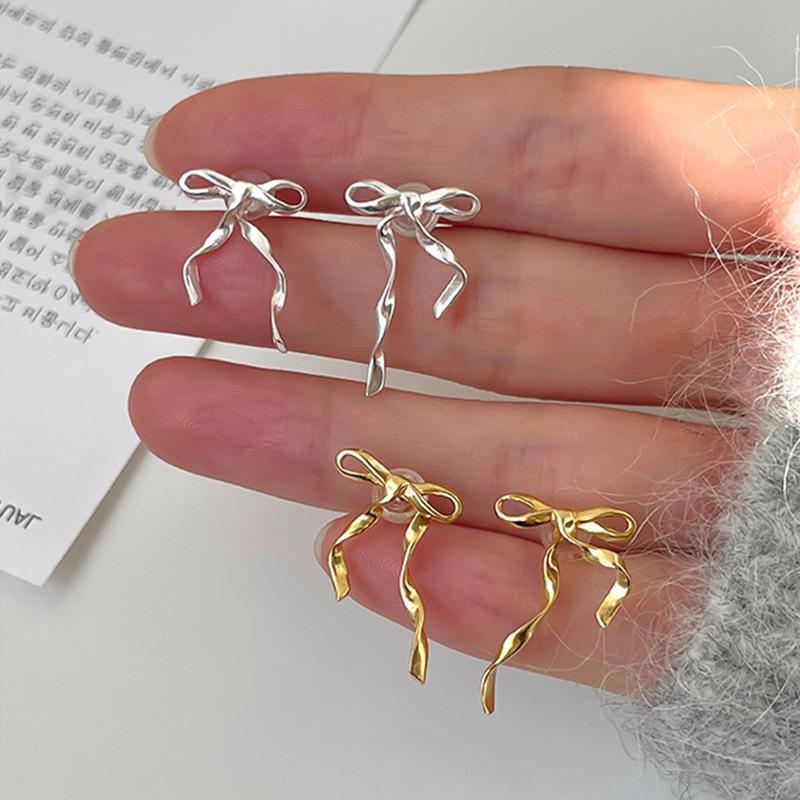 Niche Design Sense Ribbon Bow Stud Earrings Female Cute Sweet Simple Personality Fashion Versatile Earrings Earrings