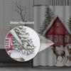 Christmas Shower Curtain, Red House and Deers in Forest Winter Waterproof Fabric Bathroom White Shower Curtain Set with