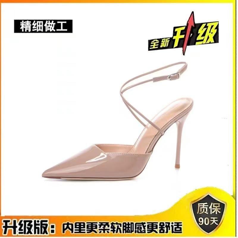 

Одиночные туфли сексуальные босоножки весна-лето высокие каблуки женские шпильки ремешки заостренные новые большие размеры черные лакированные кожаные красивые темпераментные 39