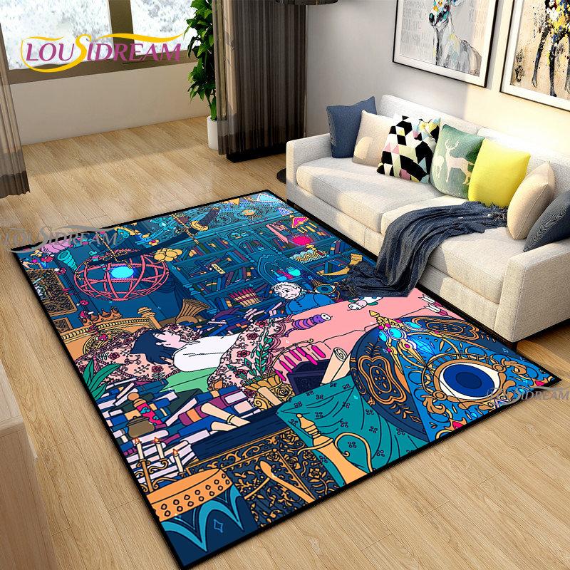 Japanese Anime Night Scene Rugs Child Game Floor Mat Alfombra Cartoon Carpets Modern Home Living Room Decor Washable Floor Rug
