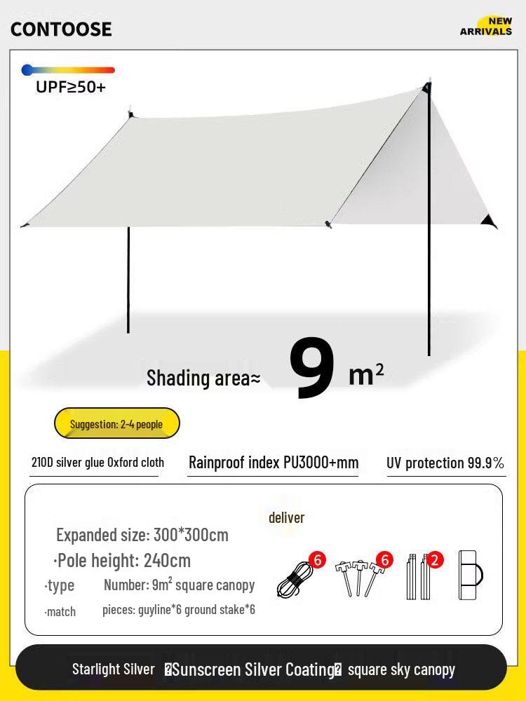Silver-Coated UV Protection Outdoor Camping Canopy - Portable, Thickened Sunshade & Rain Shelter Luxury Edition